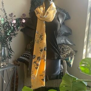 Elegant Golden Yellow Scarf Shawl Wrap with Butterflies